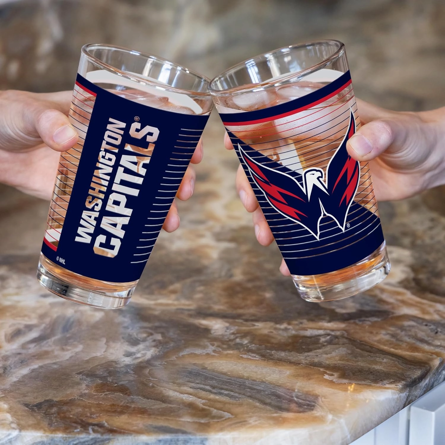 Rico Industries NHL Hockey16 oz Pint Glasses with Digitally Printed Logo, Practical Set of 2 Classic Drinking Glasses, Dishwasher Safe, Great for Water, Beer, Iced Tea, and More