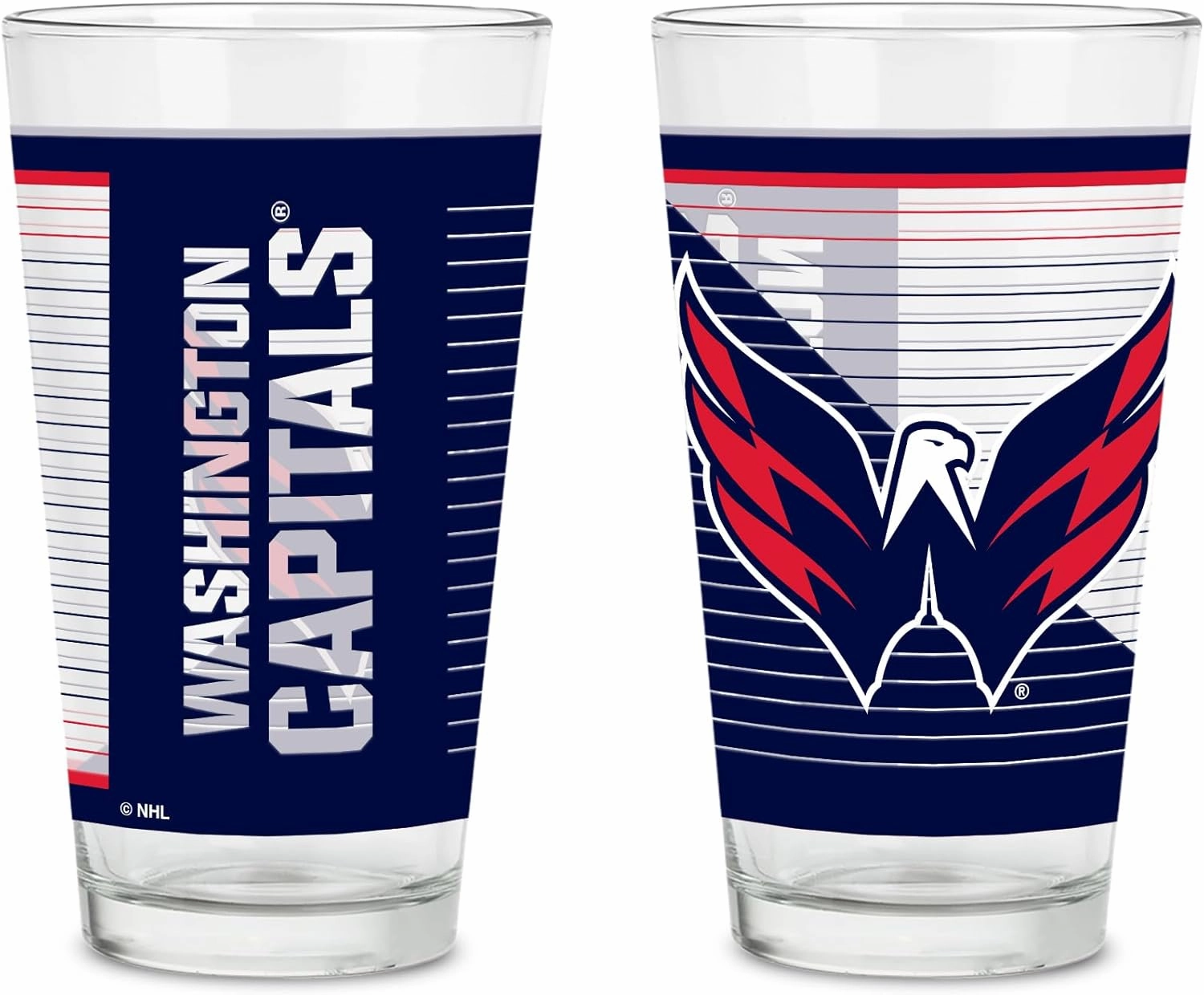 Rico Industries NHL Hockey16 oz Pint Glasses with Digitally Printed Logo, Practical Set of 2 Classic Drinking Glasses, Dishwasher Safe, Great for Water, Beer, Iced Tea, and More