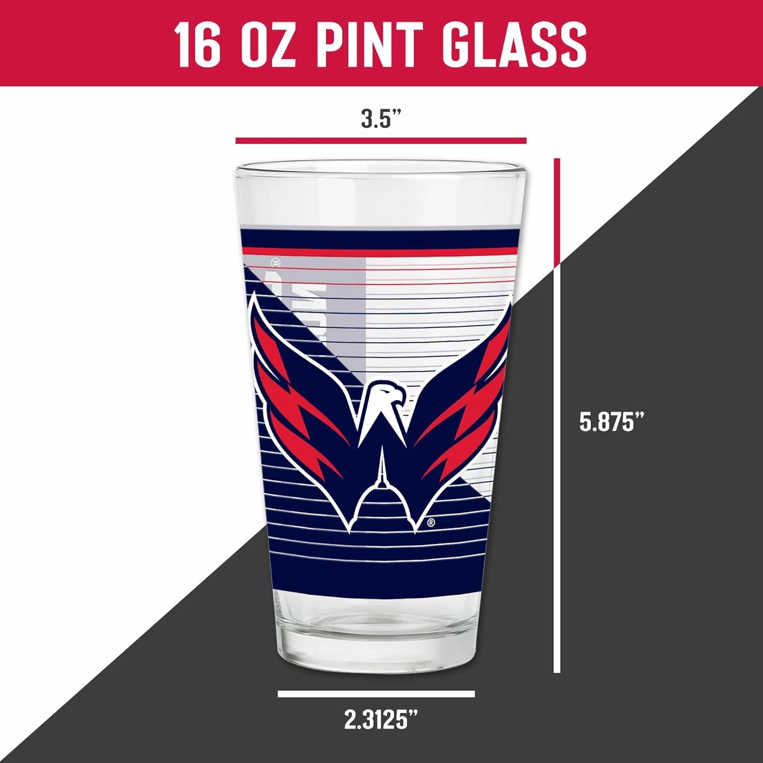 Rico Industries NHL Hockey16 oz Pint Glasses with Digitally Printed Logo, Practical Set of 2 Classic Drinking Glasses, Dishwasher Safe, Great for Water, Beer, Iced Tea, and More