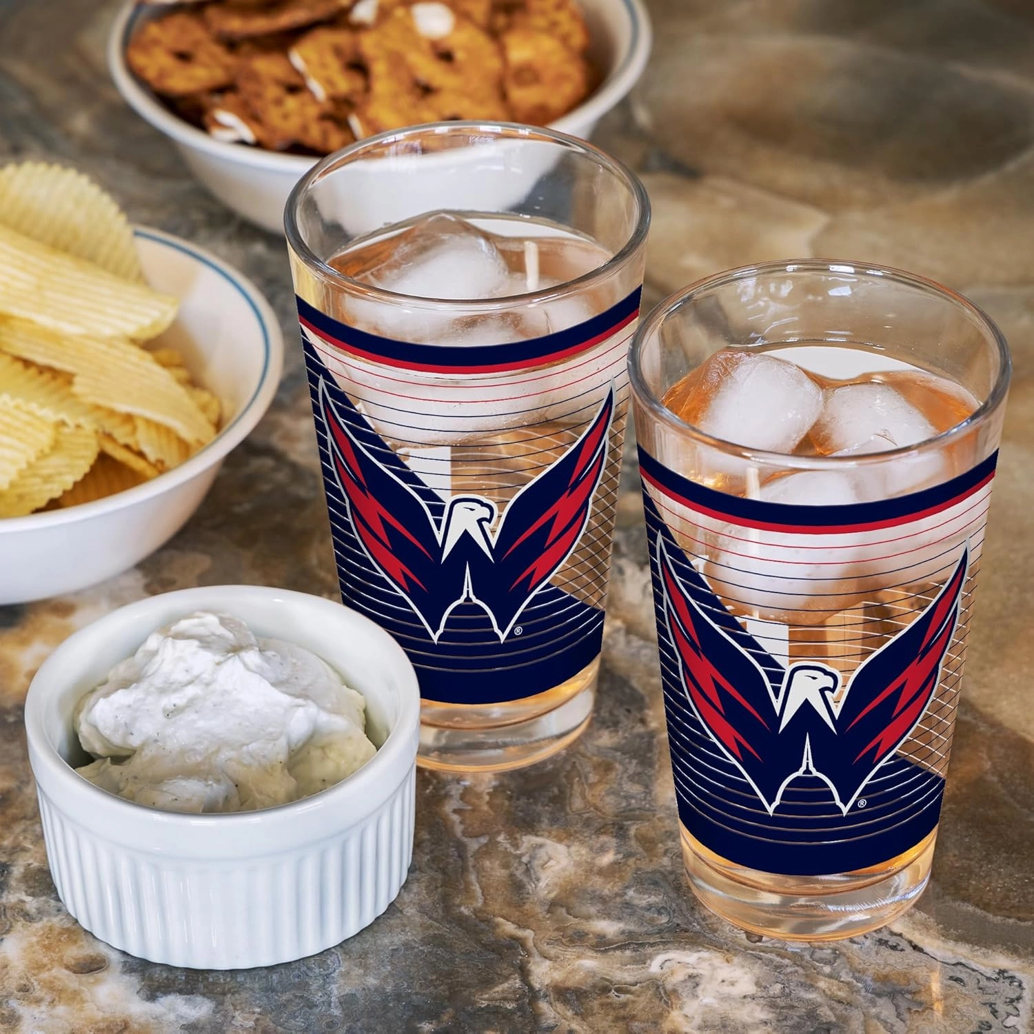 Rico Industries NHL Hockey16 oz Pint Glasses with Digitally Printed Logo, Practical Set of 2 Classic Drinking Glasses, Dishwasher Safe, Great for Water, Beer, Iced Tea, and More
