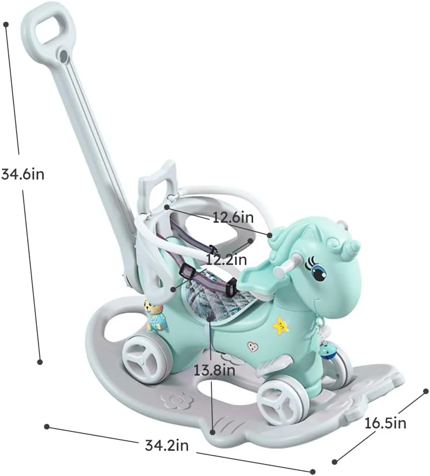 Rocking Horse with Safety Belt, Baby Rocking Horse Toy Riding Horse Pony Walking Rocking Animal for Toddlers Rocking Mechanical with Wheels for Boys Girls Gifts (Blue2)