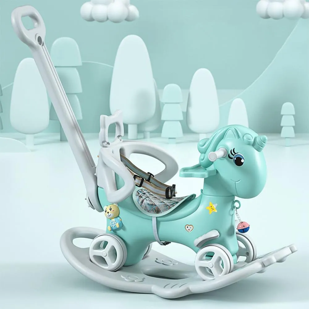 Rocking Horse with Safety Belt, Baby Rocking Horse Toy Riding Horse Pony Walking Rocking Animal for Toddlers Rocking Mechanical with Wheels for Boys Girls Gifts (Blue2)