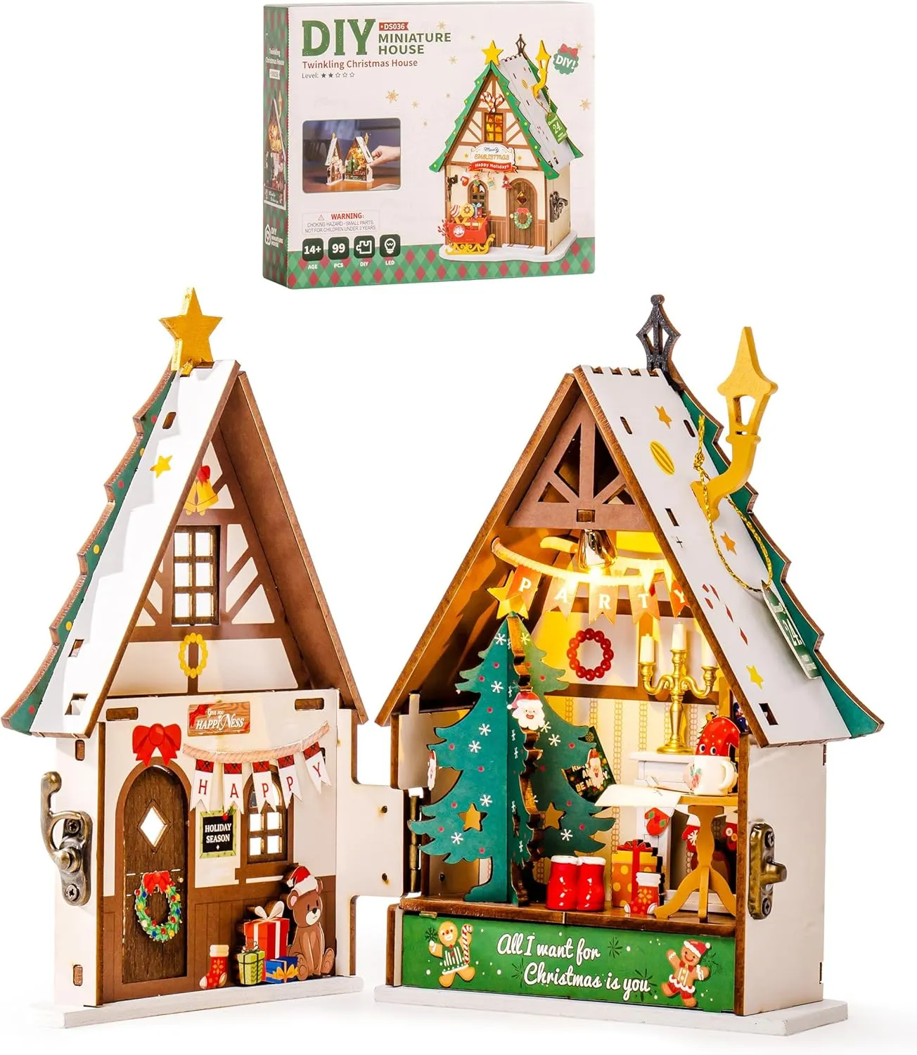 Rowood Miniature House Kit Christmas,Miniature Dollhouse Kits for Adults,Mini House Toy Building Kit,Craft Kits for Women Girls on Christmas-Twinkling Christmas House