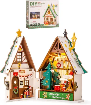 Rowood Miniature House Kit Christmas,Miniature Dollhouse Kits for Adults,Mini House Toy Building Kit,Craft Kits for Women Girls on Christmas-Twinkling Christmas House