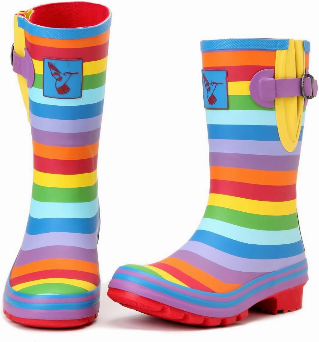 Rubber Rain Boots For Women's Garden Shoes Waterproof Boots Cute Printing Rainbow Mid-Calf Rain Boots UK Brand