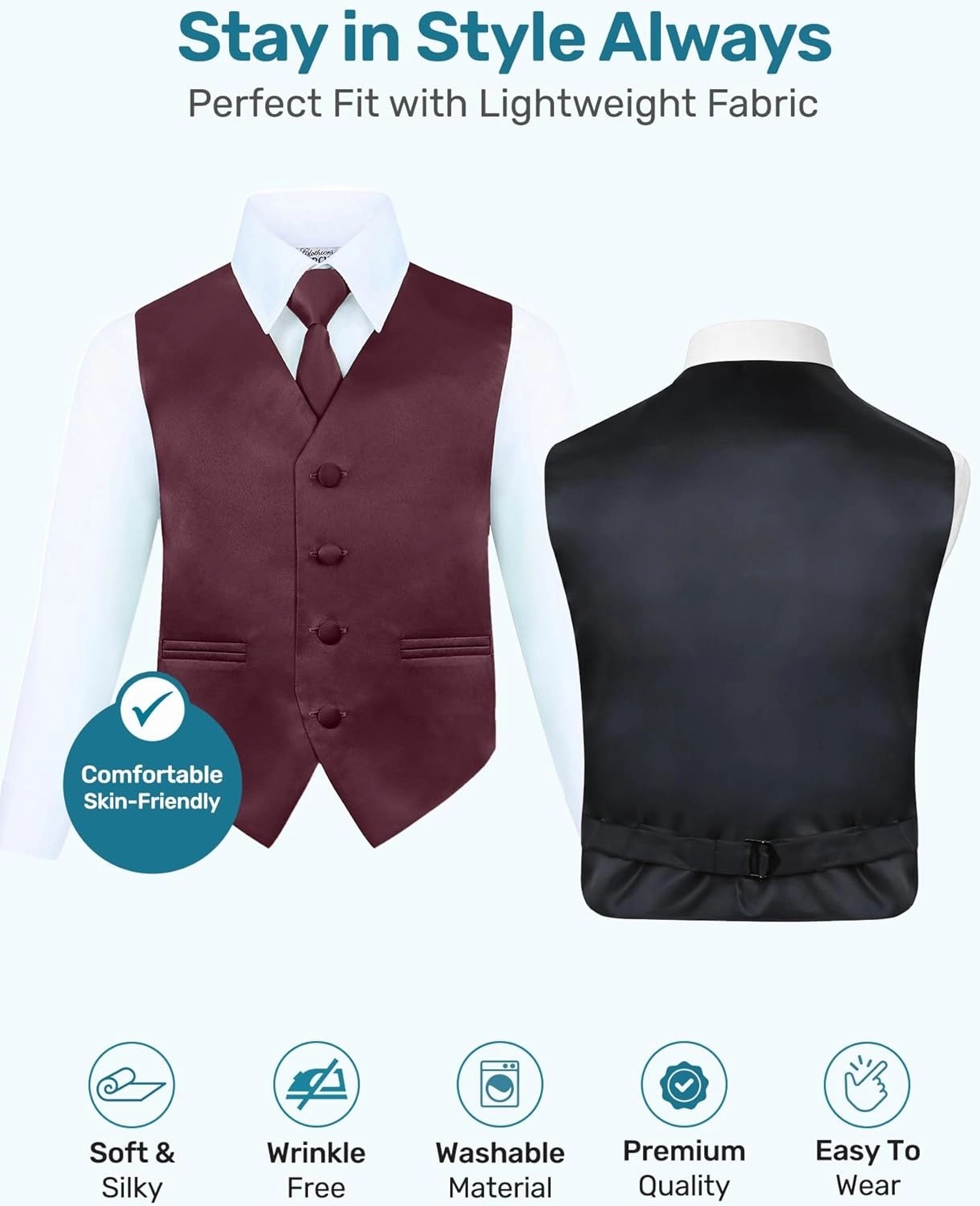 S.H. Churchill & Co. Boy's 4 Piece Vest Set, with Bow Tie, Neck Tie & Pocket Hankie