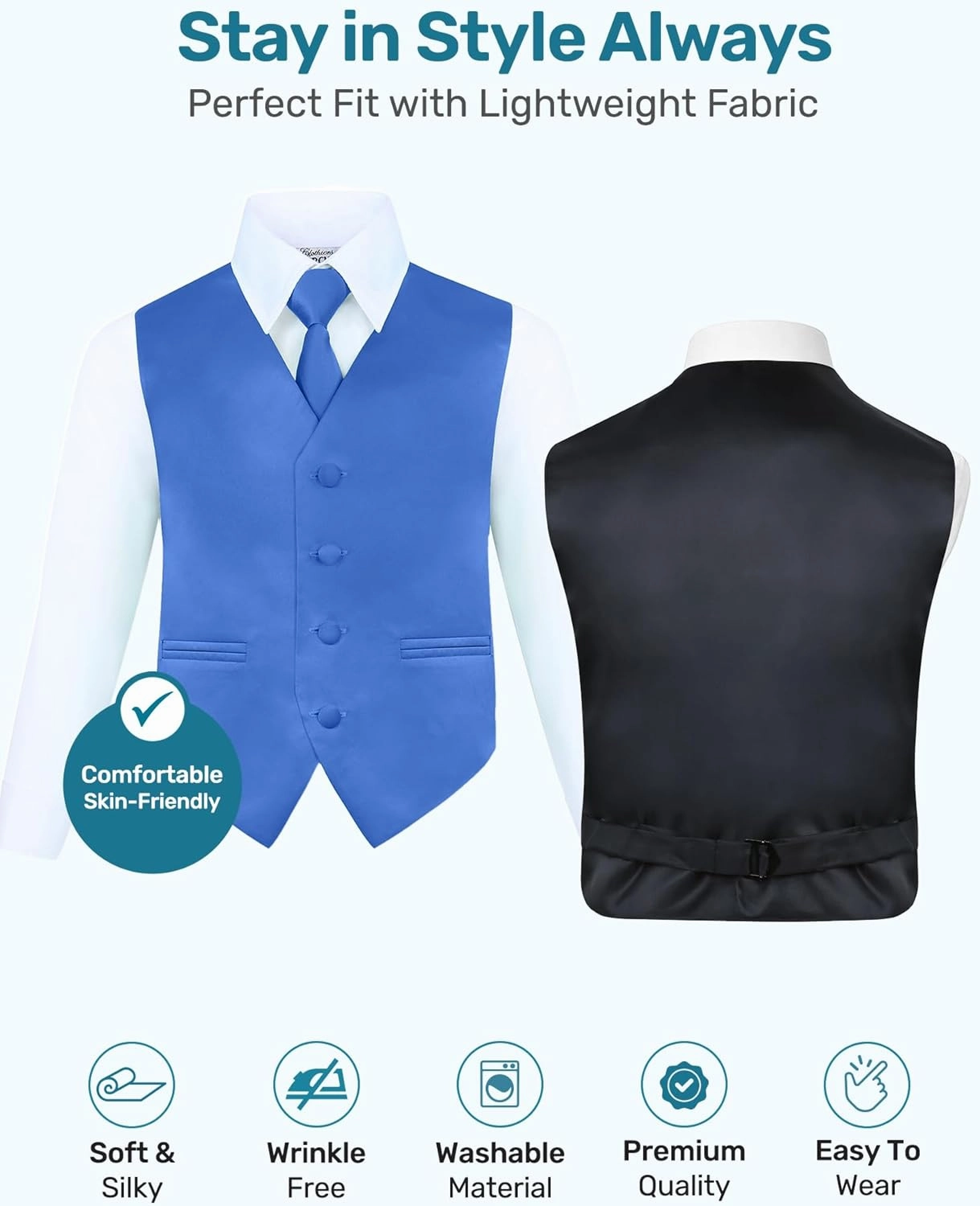S.H. Churchill & Co. Boy's 4 Piece Vest Set, with Bow Tie, Neck Tie & Pocket Hankie