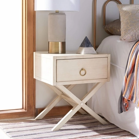 Safavieh Home Collection Odilia Antique White and Gold 1-Drawer Nightstand