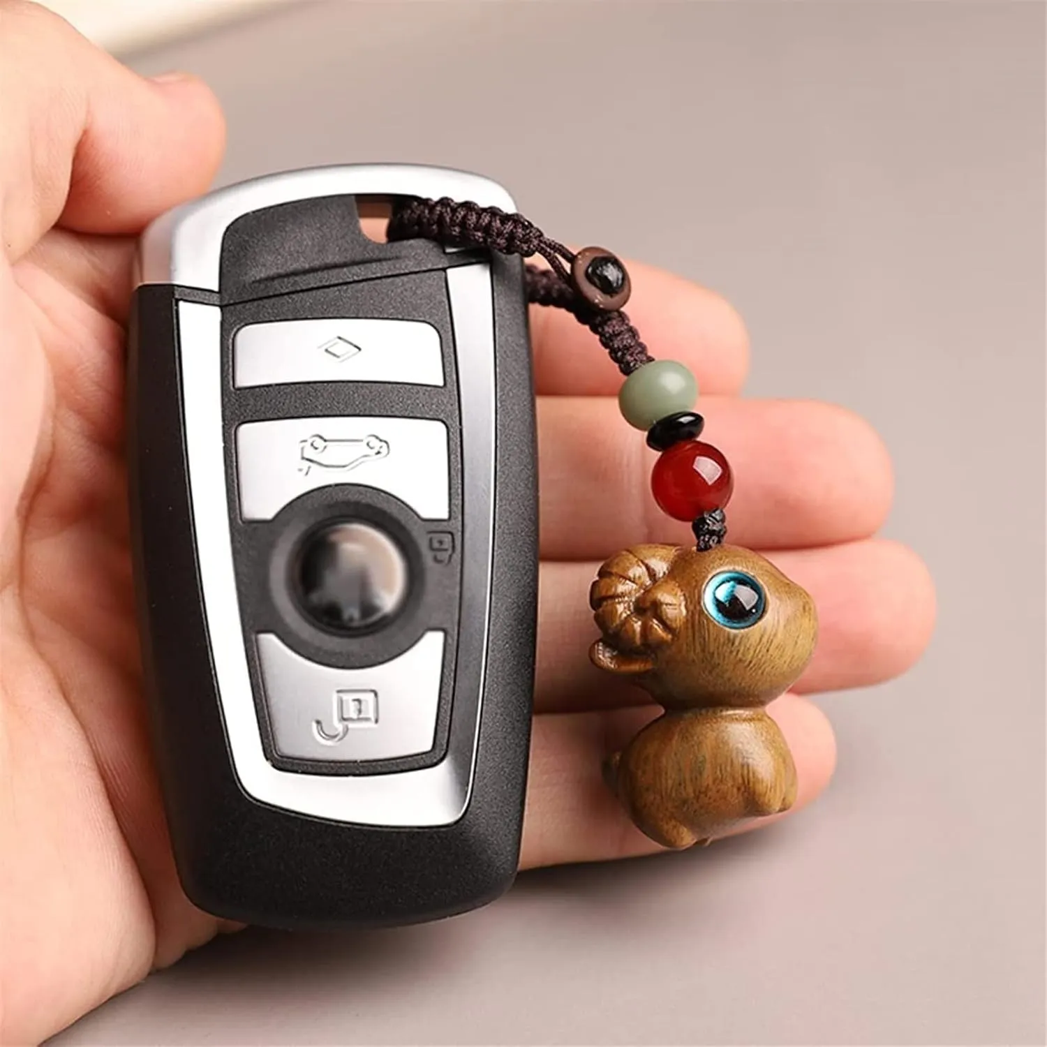 Sandalwood Little Sheep Keychain, Cute Cartoon Wooden Goat Shape Car Keychain Handmade Chinese Style Handbag Charm (Color : Orange, Size : 3.9" x 0.8" x 0.9")