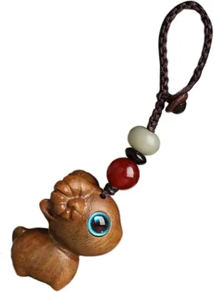 Sandalwood Little Sheep Keychain, Cute Cartoon Wooden Goat Shape Car Keychain Handmade Chinese Style Handbag Charm (Color : Orange, Size : 3.9" x 0.8" x 0.9")