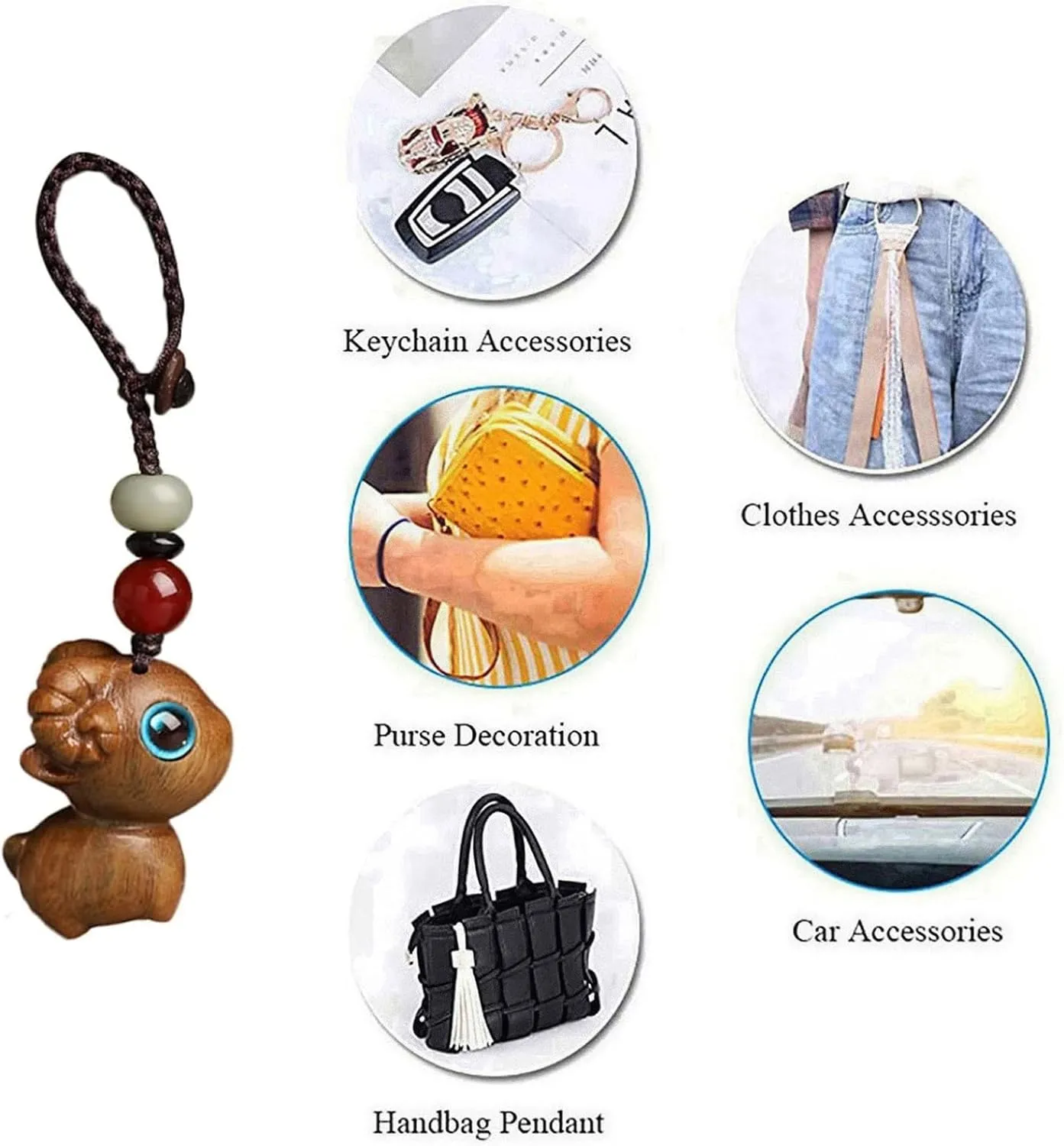 Sandalwood Little Sheep Keychain, Cute Cartoon Wooden Goat Shape Car Keychain Handmade Chinese Style Handbag Charm (Color : Orange, Size : 3.9" x 0.8" x 0.9")