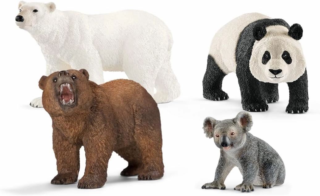 Schleich Wild Life - 4 PC Bear Figure Toy Playset - Realistic Panda, Koala, Grizzly and Polar Bear Figurine for Kids and Toddlers - Educational Animal Toys for Boys and Girls Ages 3  - 77589