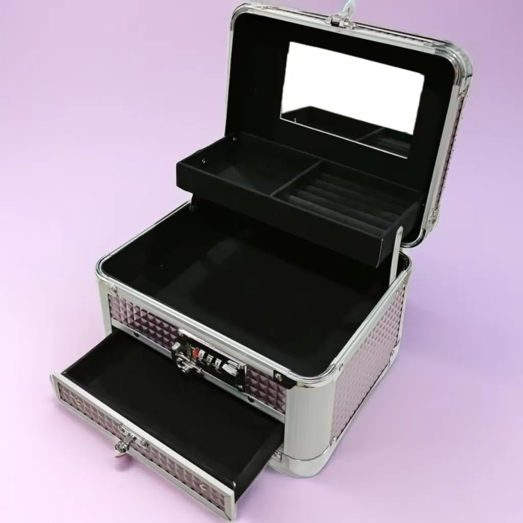 Security Jewelry Box with Combination Code Lockable for Kids Girls 8-12 teen Women Cute 3 Layers Organizer with Mirror Handle Storage for Bracelets Earrings Rings Necklaces Hair Accessories