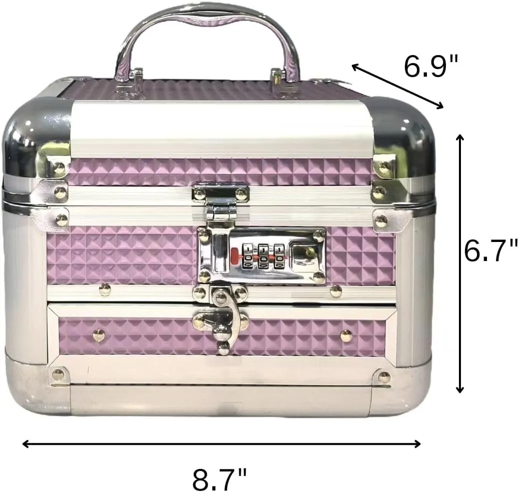 Security Jewelry Box with Combination Code Lockable for Kids Girls 8-12 teen Women Cute 3 Layers Organizer with Mirror Handle Storage for Bracelets Earrings Rings Necklaces Hair Accessories