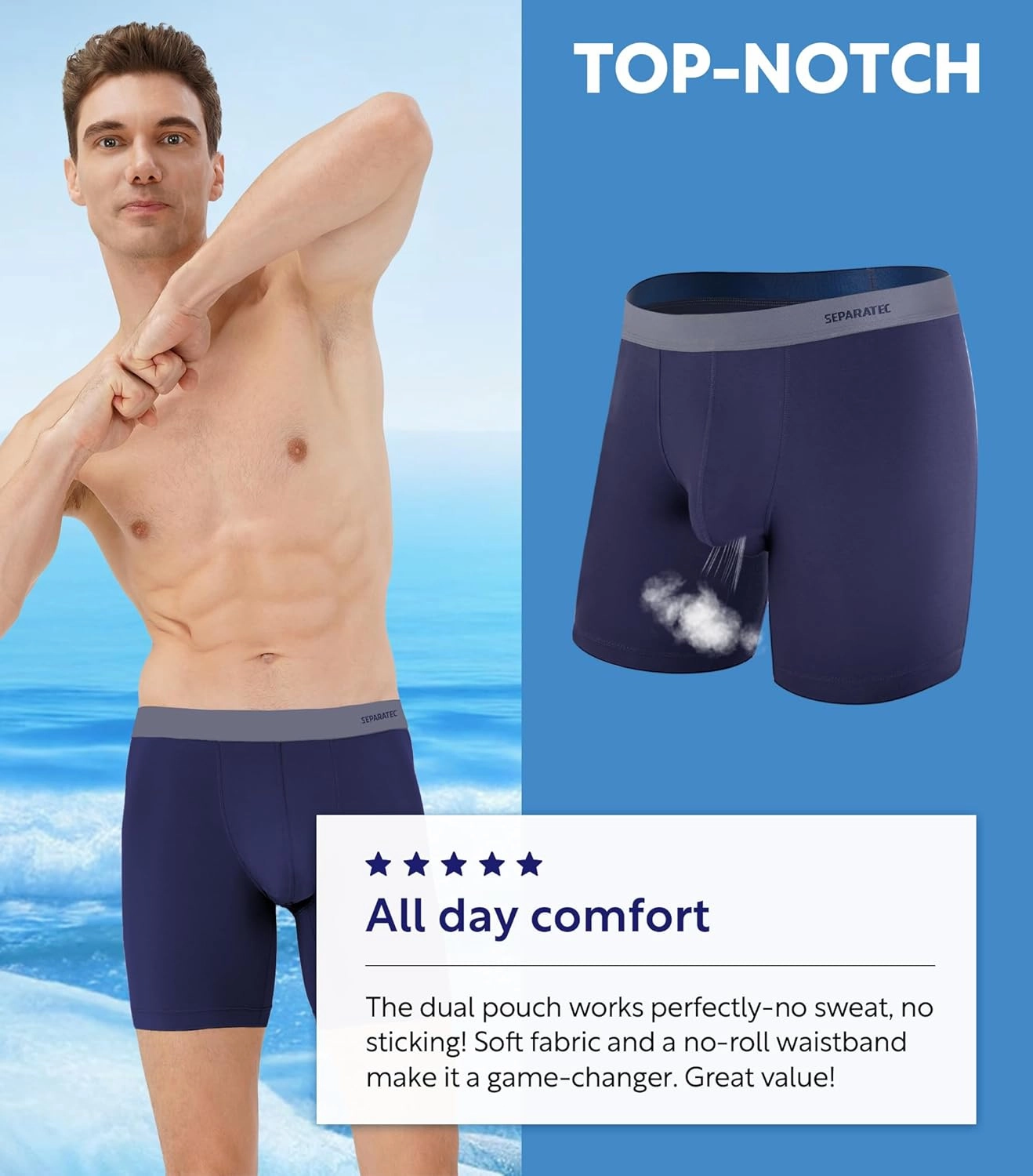 Separatec Mens Underwear with Pouch Moisture Wicking Rayon Made From Bamboo Underwear Men Breathable Boxer Briefs 3 or 6 Pack