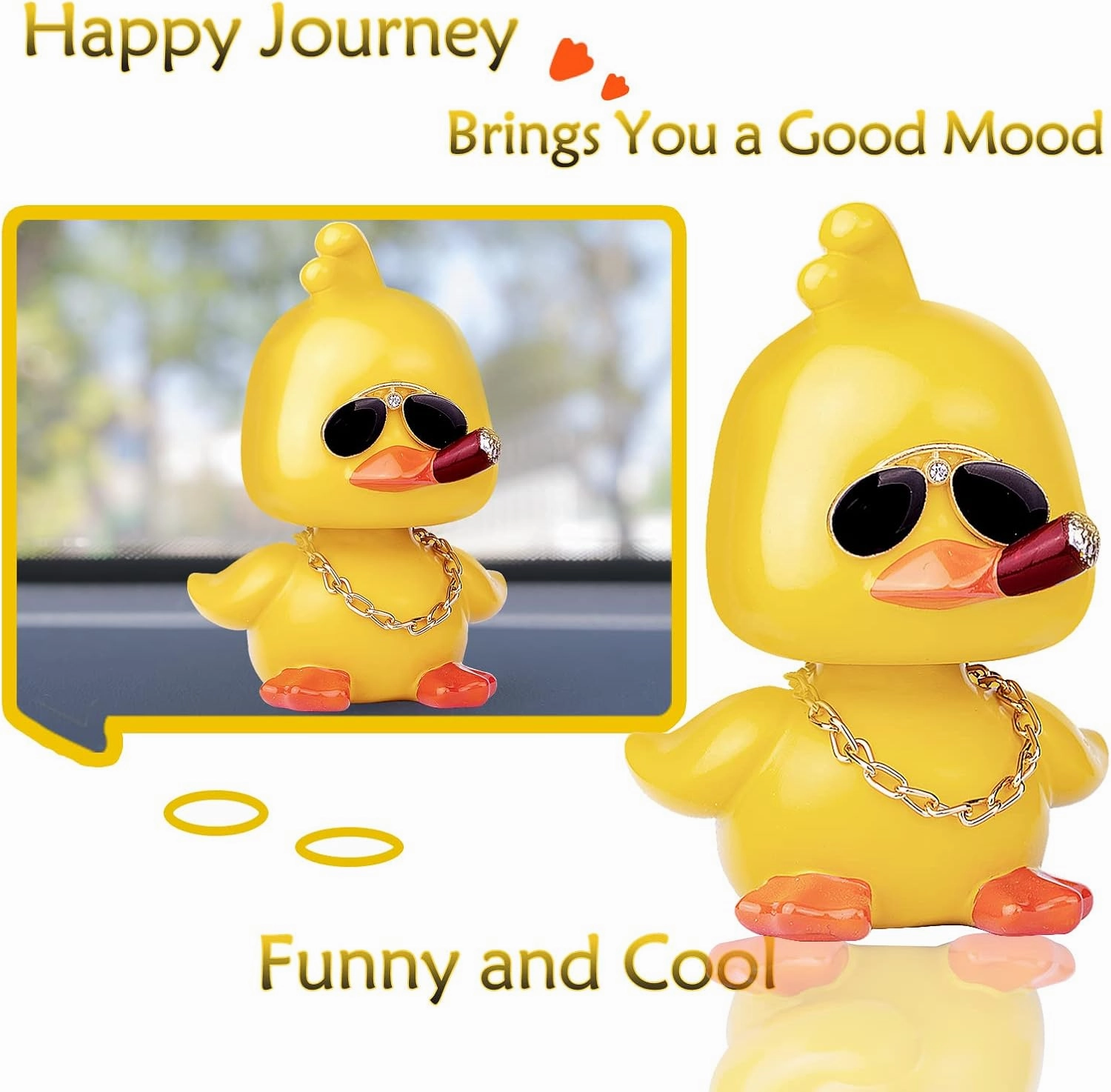 Shaking Head Duck Car Ornaments, 2 Pack Funny Duck Car Dashboard Decorations for Car Auto Interior Decor Accessories(Cool&Cool)