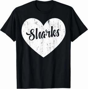 Sharks School Sports Fan Team Spirit Mascot Heart Gift T-Shirt