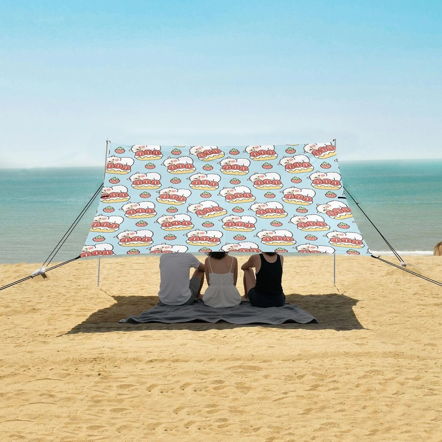 Sheep Lay on Strawberry Bread Beach Camping Tent Sun Shelter for Whole Family, Cute Beach Shade Canopy with UPF50  UV Protection,Easy Set Up and Carry,Outdoor Shade for Trips, Fishing, Backyard