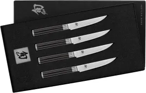 Shun Classic Steak Knife Set, 4 Piece, 4.75" Knives, Handcrafted Japanese Steak Knife Set, VG-MAX Core with Damascus Stainless Steel Cladding, Pakkawood Handle