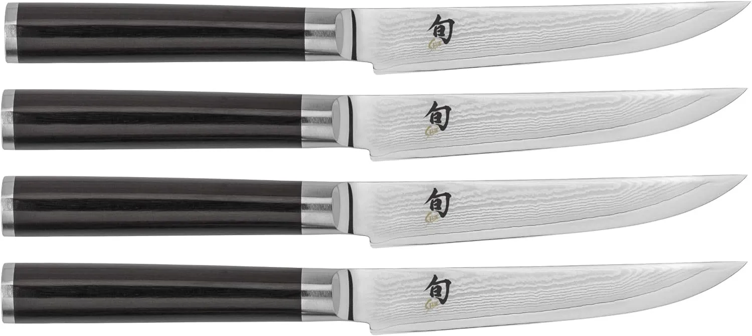 Shun Classic Steak Knife Set, 4 Piece, 4.75" Knives, Handcrafted Japanese Steak Knife Set, VG-MAX Core with Damascus Stainless Steel Cladding, Pakkawood Handle