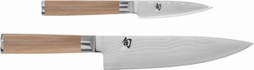 Shun Classic Blonde 2 Piece Starter Set, Includes 8" Chef and 3.5” Paring Knives, Handcrafted Japanese Knife Set, VG-MAX Core with Damascus Stainless Steel Cladding, Pakkawood Handle