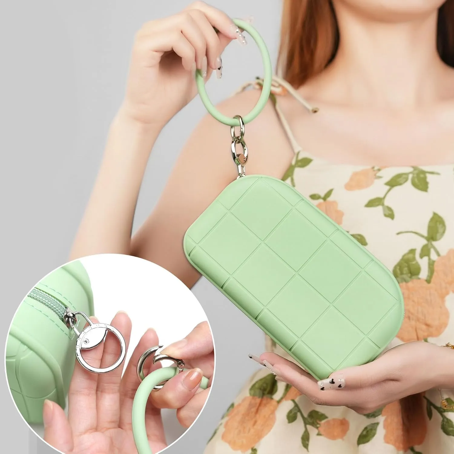 Silicone Makeup Bag Travel Cosmetic Bag Stuff Bag Makeup Pouch Cute Makeup Organizer Versatile Zipper Pouch for Women (Green)