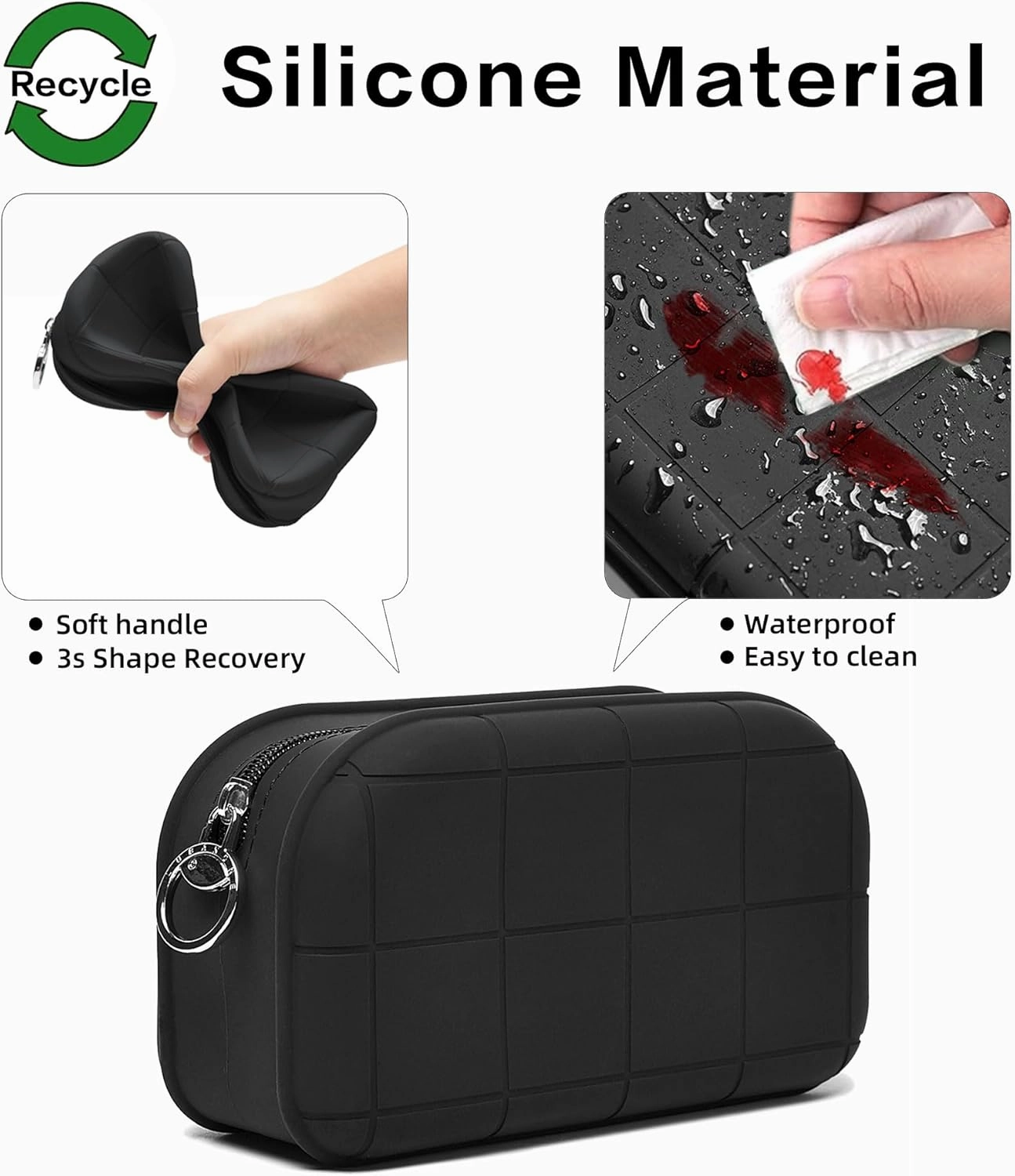 Silicone Makeup Bag Travel Cosmetic Bag Stuff Bag Makeup Pouch Cute Makeup Organizer Versatile Zipper Pouch for Women (Black)