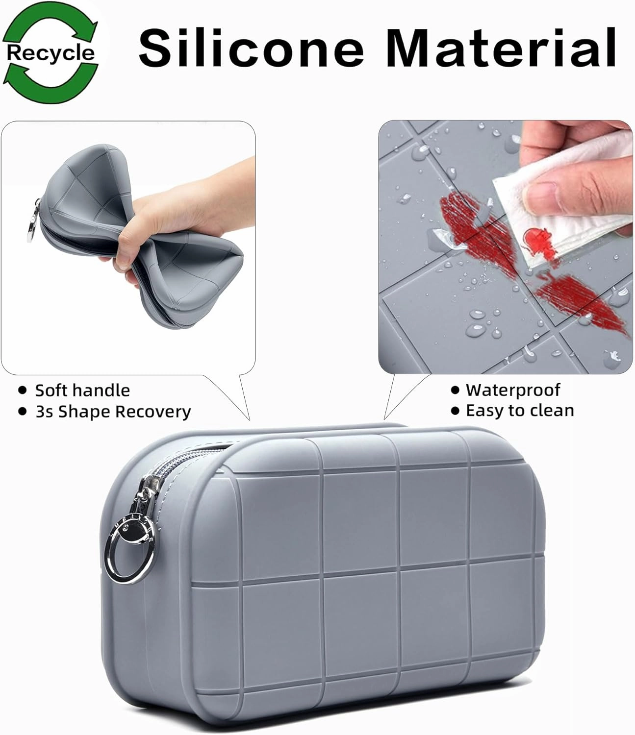 Silicone Makeup Bag Travel Cosmetic Bag Stuff Bag Makeup Pouch Cute Makeup Organizer Versatile Zipper Pouch for Women (Dark Grey)