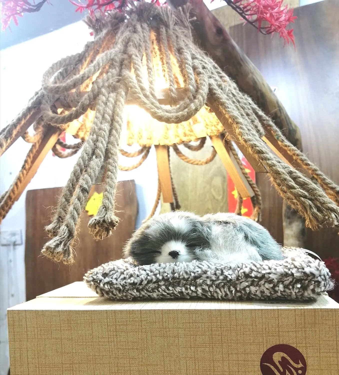 Simulation Animal Ornaments for car Dashboard Small Napping Siberian Husky Dog Plush Products Realistic Sweet Fluffy Sleeping pup can Clean air