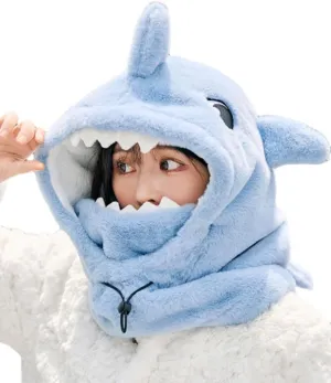 Ski Helmet Cover,Cute Shark Hood Ski Mask for Women Men Winter Windproof Balaclava for Cold Weather Adjustable Warm Hood