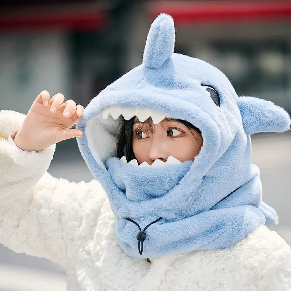 Ski Helmet Cover,Cute Shark Hood Ski Mask for Women Men Winter Windproof Balaclava for Cold Weather Adjustable Warm Hood