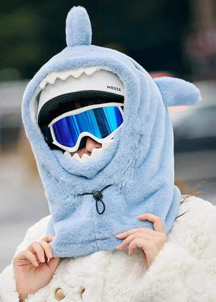 Ski Helmet Cover,Cute Shark Hood Ski Mask for Women Men Winter Windproof Balaclava for Cold Weather Adjustable Warm Hood