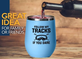 Skiing Blue Edition Wine Tumbler 12oz - Follow my tracks - Ski Bum Gifts Fun Gifts for Skiers Mountain Camping Water Skiier Gifts
