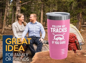 Skiing Pink Edition Viking Tumbler 20oz - Follow my tracks - Ski Bum Gifts Fun Gifts for Skiers Mountain Camping Water Skiier Gifts