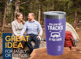 Skiing Purple Edition Viking Tumbler 20oz - Follow my tracks - Ski Bum Gifts Fun Gifts for Skiers Mountain Camping Water Skiier Gifts