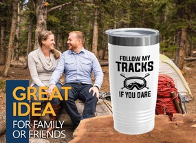 Skiing White Edition Viking Tumbler 20oz - Follow my tracks - Ski Bum Gifts Fun Gifts for Skiers Mountain Camping Water Skiier Gifts