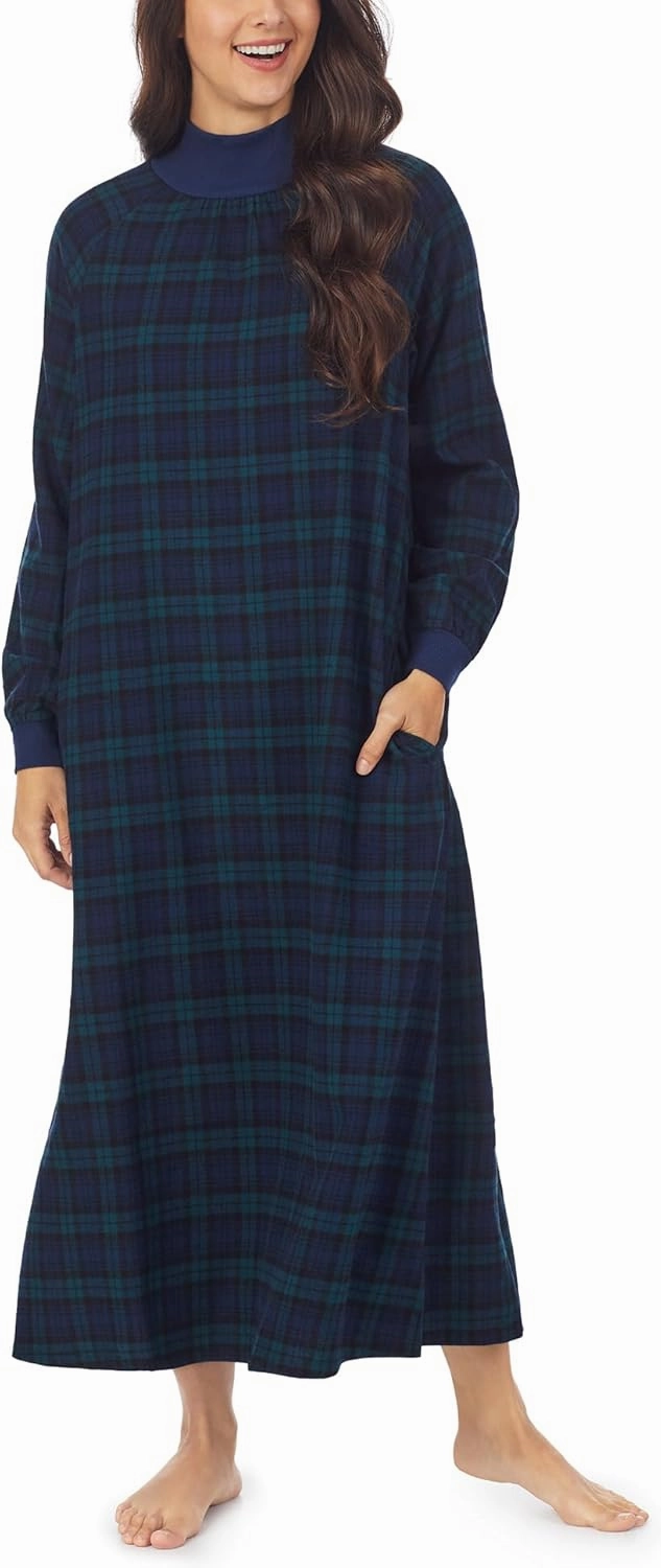 Sleepwear for Women Classic Long Sleeve Pop Over Neck Soft Flannel Pajama Nightgown