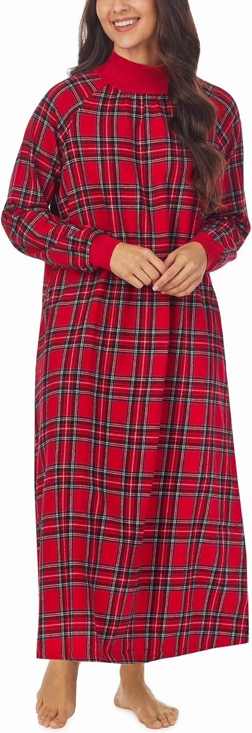 Sleepwear for Women Classic Long Sleeve Pop Over Neck Soft Flannel Pajama Nightgown