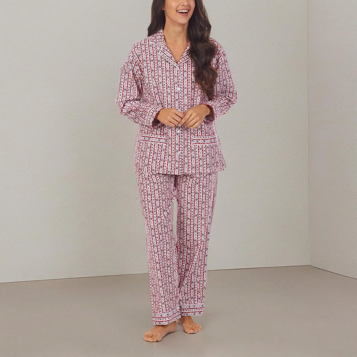 Sleepwear for Women Classic Notch Collar Long Sleeve Flannel Pajama Set