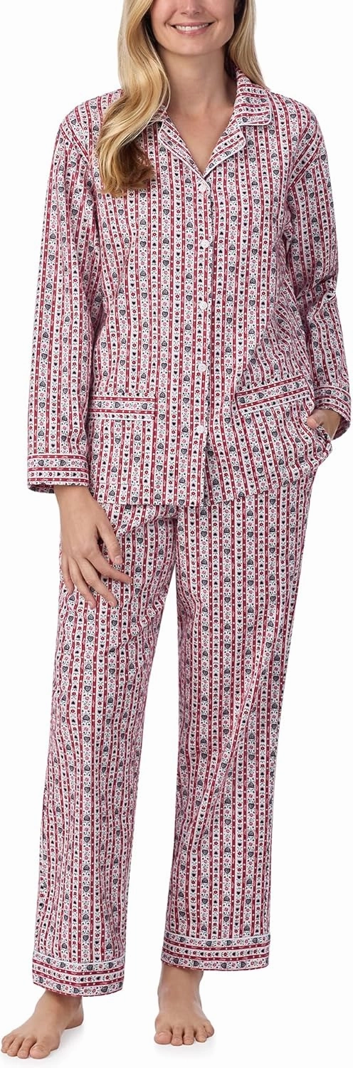 Sleepwear for Women Classic Notch Collar Long Sleeve Flannel Pajama Set