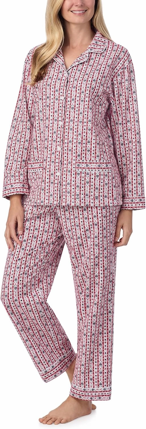 Sleepwear for Women Classic Notch Collar Long Sleeve Flannel Pajama Set