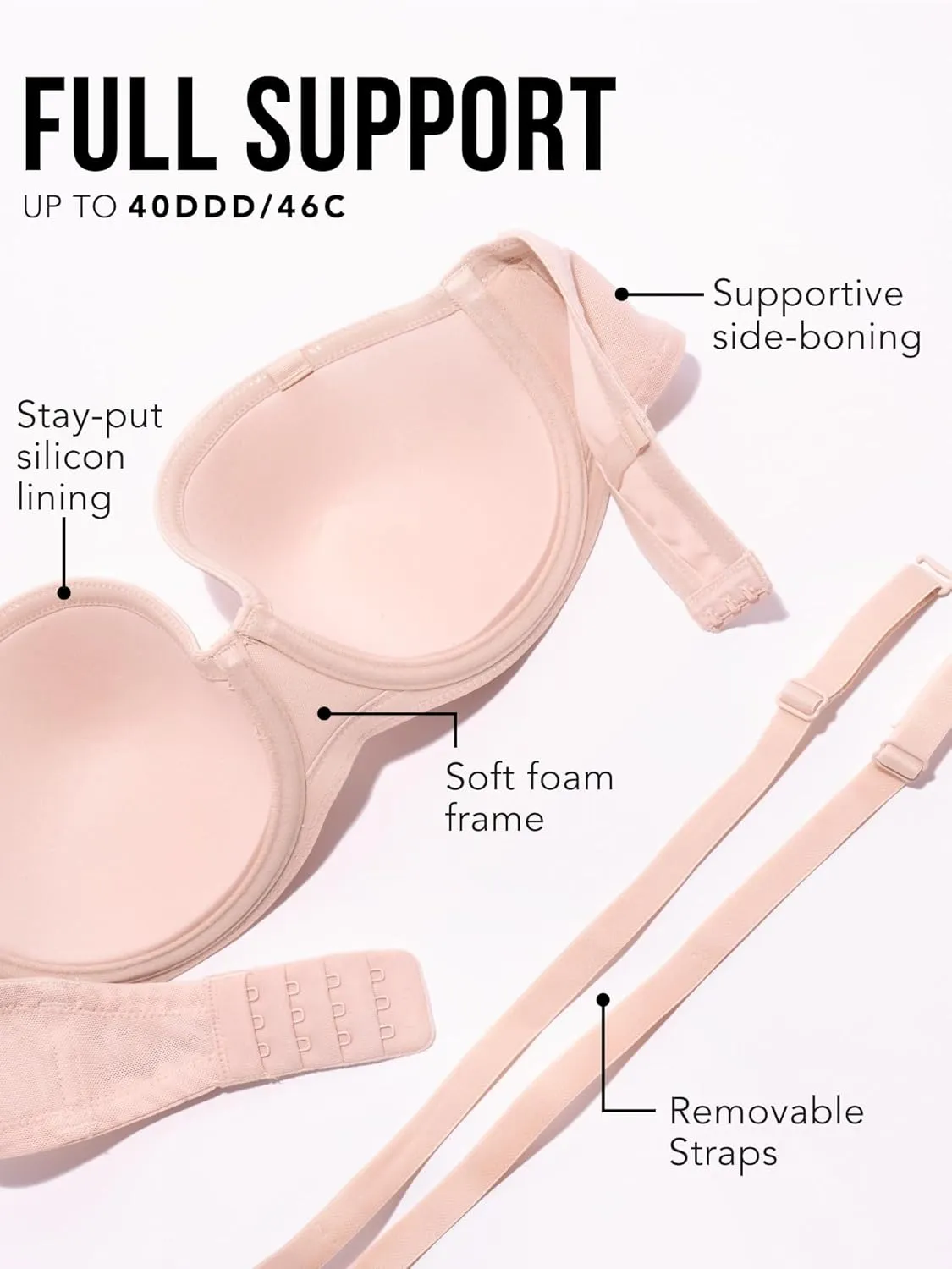 Smart & Sexy Women's Full Support Light Lined Strapless Bra, Support with Underwire for Exception Lift, Perfect for Weddings