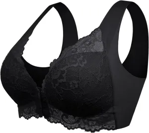 Smart Embraced Bras for Womens Soft Front Closure Sora Skin Friendly Posture Corrector Bras Comfort Lace Full Coverage Seamless Seductive Bra Breathable Gathered Unlined Bra Black 34DD