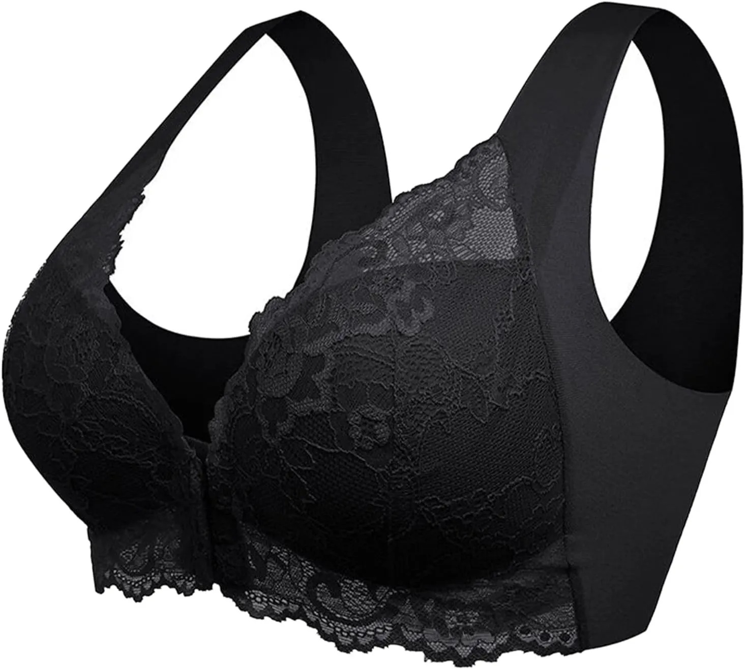 Smart Embraced Bras for Womens Soft Front Closure Sora Skin Friendly Posture Corrector Bras Comfort Lace Full Coverage Seamless Seductive Bra Breathable Gathered Unlined Bra Black 34DD