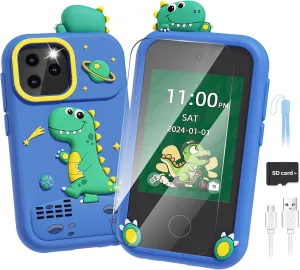 Smart Phone for Kids Toys Age 4-6, Christmas Birthday Gifts Dinosaur Toddler Toys for Boys 5-7, Touchscreen Dual Camera Kids Cell Phone for Boys Age 8-10, with Games,SD Card,Screen Protector