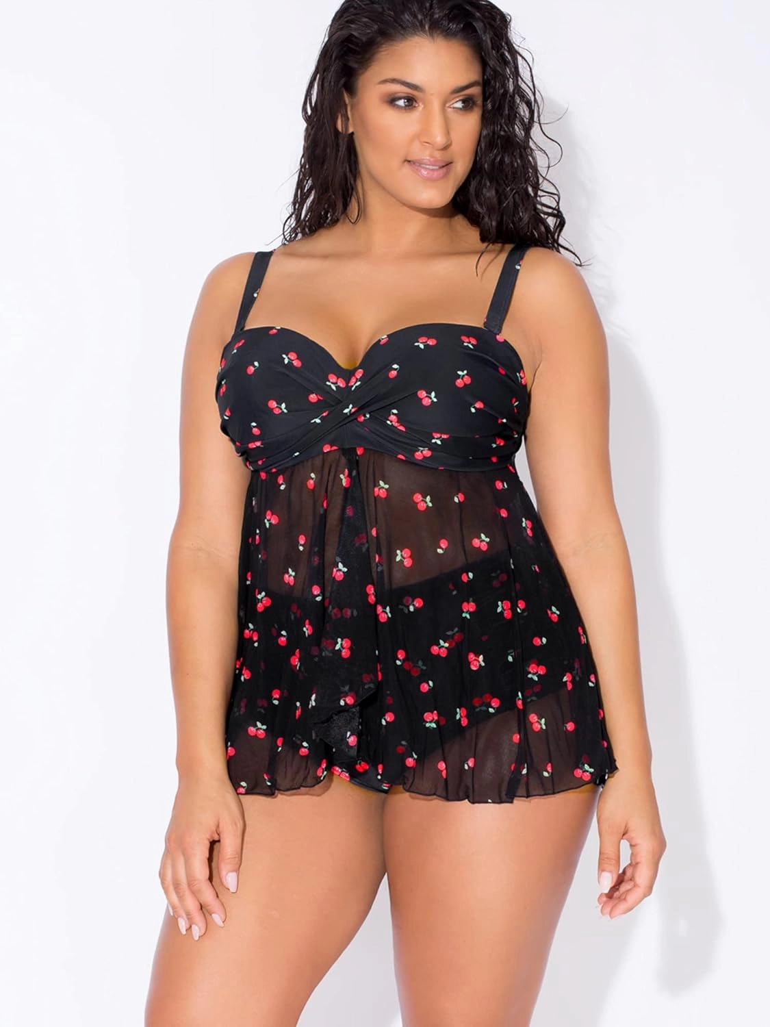 Smart & Sexy Women's Plus-Size Swimwear Top – Twist Bandeau Tankini with Built-in Support