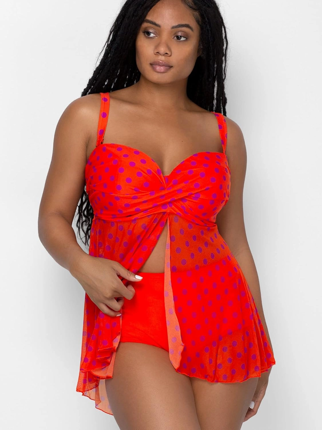 Smart & Sexy Women's Plus-Size Swimwear Top – Twist Bandeau Tankini with Built-in Support