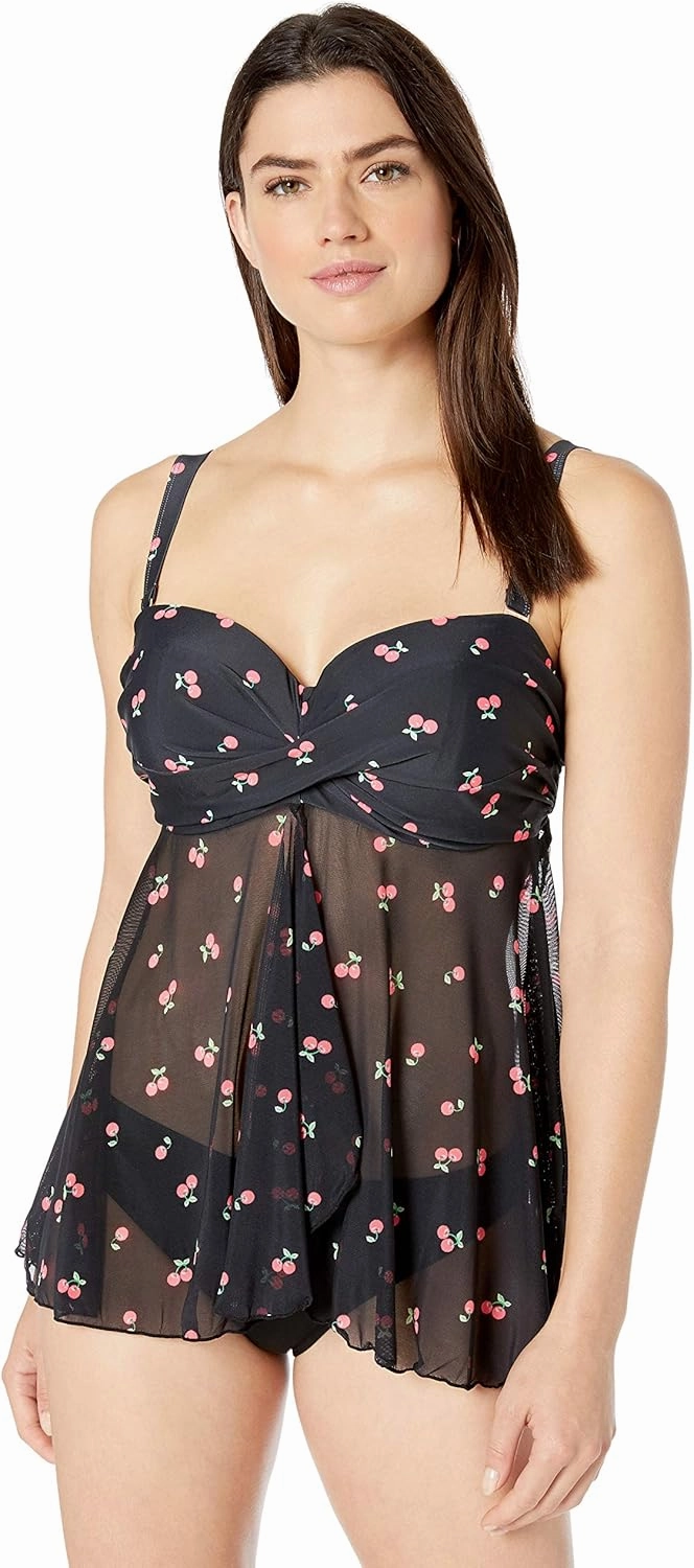 Smart & Sexy Women's Plus-Size Swimwear Top – Twist Bandeau Tankini with Built-in Support
