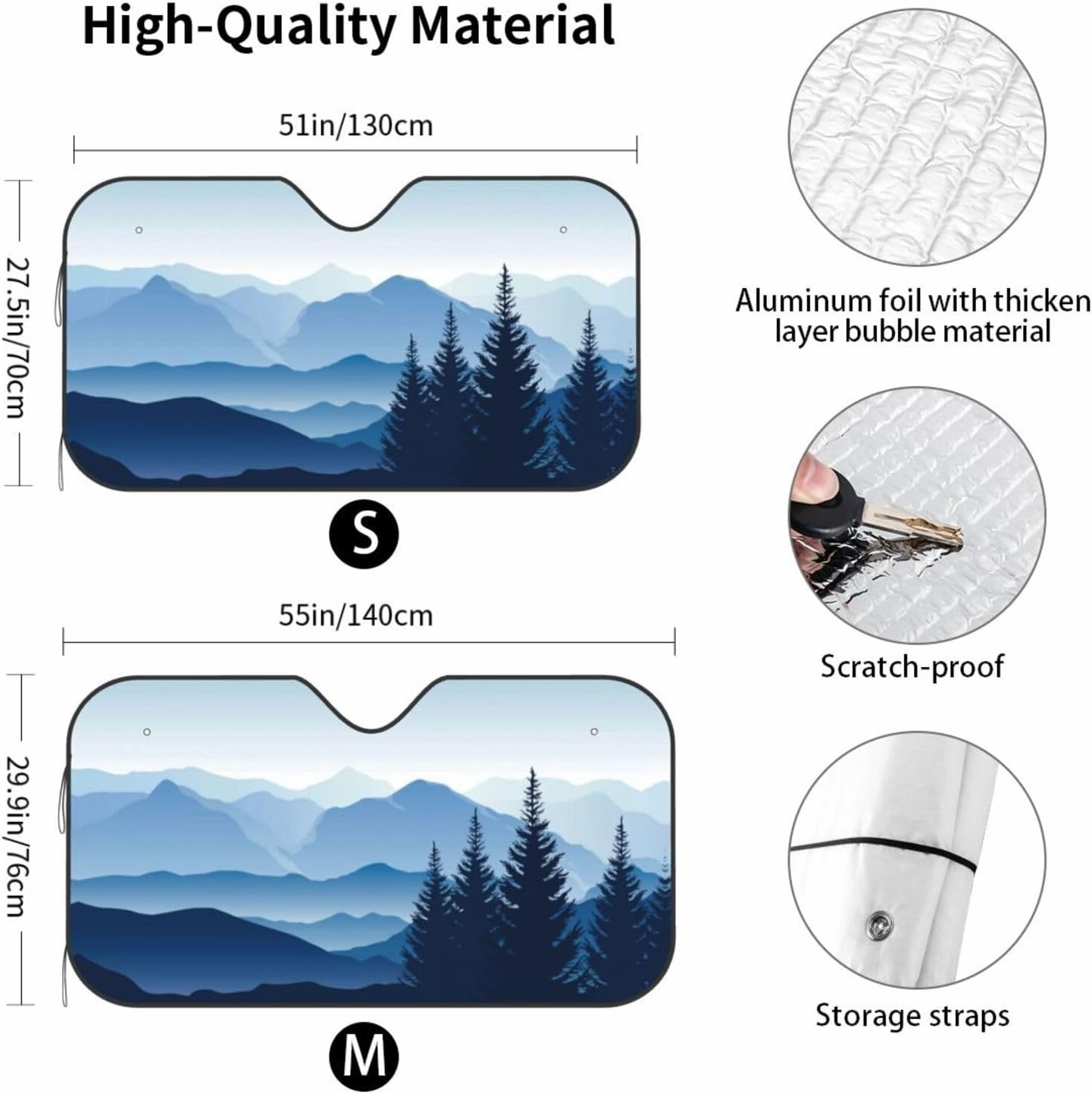 Smoky Mountain Landscape Morning in The Mountains Blue Windshield Sun Shade, Car Front Window Shades Cute Sunshade Cover Sun Visor Shield Block Automotive Interior Protector Blocks Uv Rays