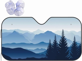 Smoky Mountain Landscape Morning in The Mountains Blue Windshield Sun Shade, Car Front Window Shades Cute Sunshade Cover Sun Visor Shield Block Automotive Interior Protector Blocks Uv Rays